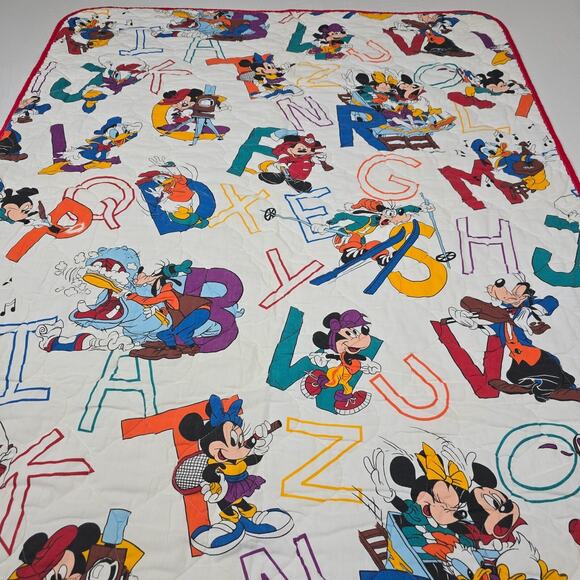 80s 4 pc Mickey Mouse & Friends Toddler Bed Crib Alphabet Quilt Set Vintage - Picture 1 of 14